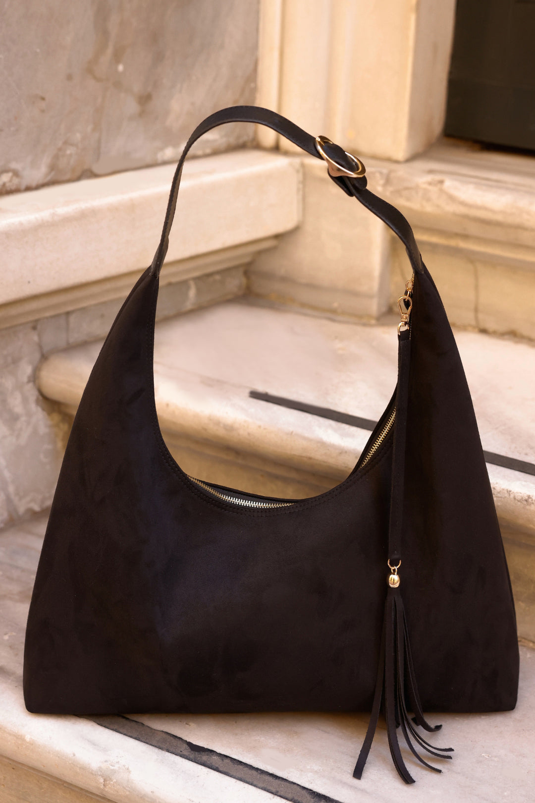 SORRE XL Suede Omuz Çantası | Siyah