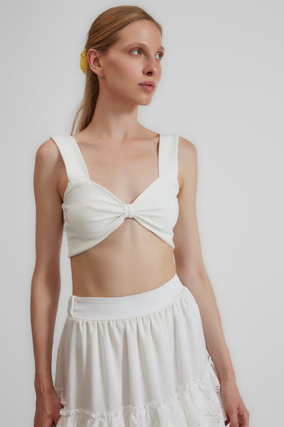 RIBBON Beyaz Crop Top