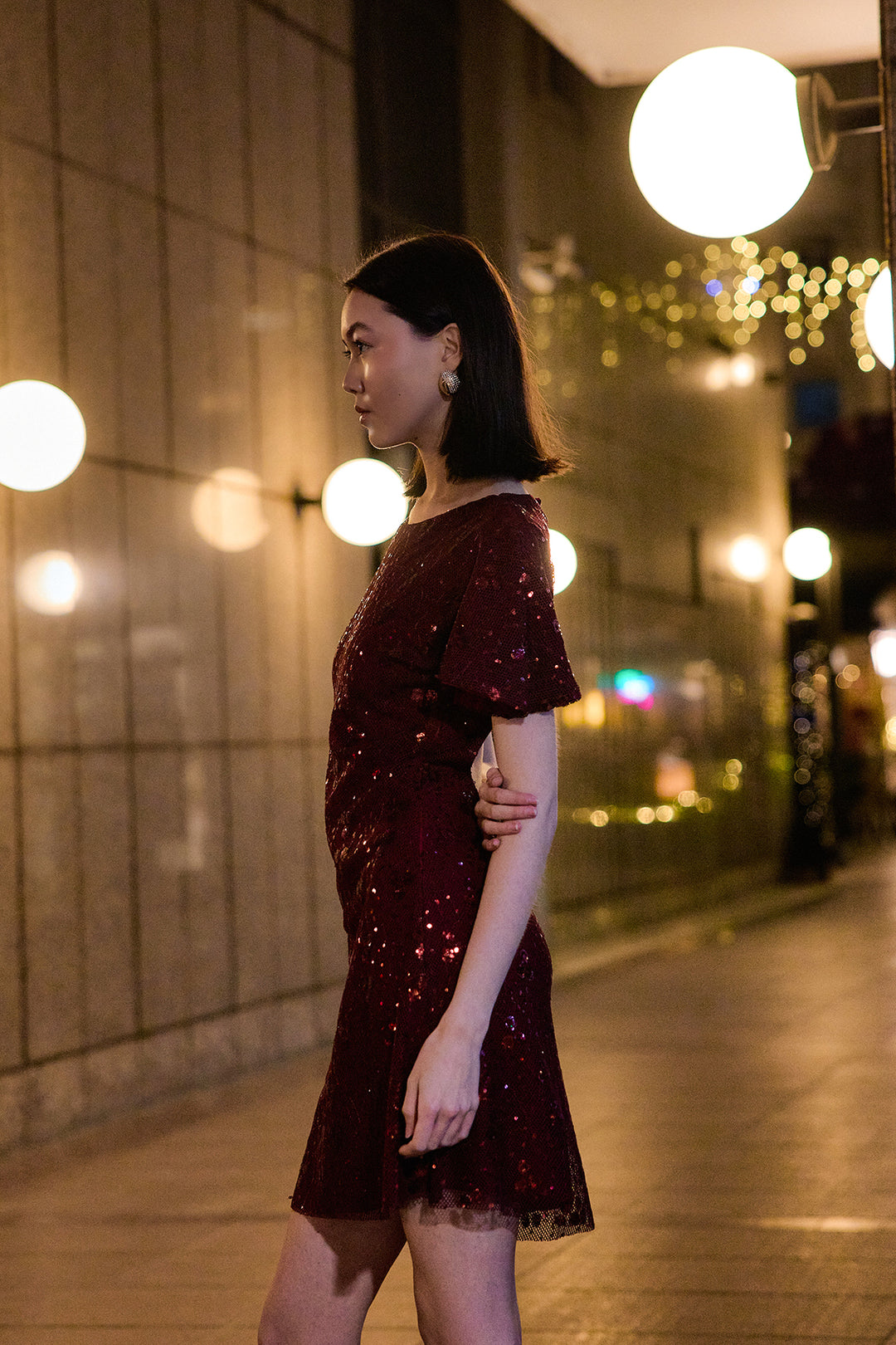 BLUSH Payetli Sırtı Açık Elbise | Bordo