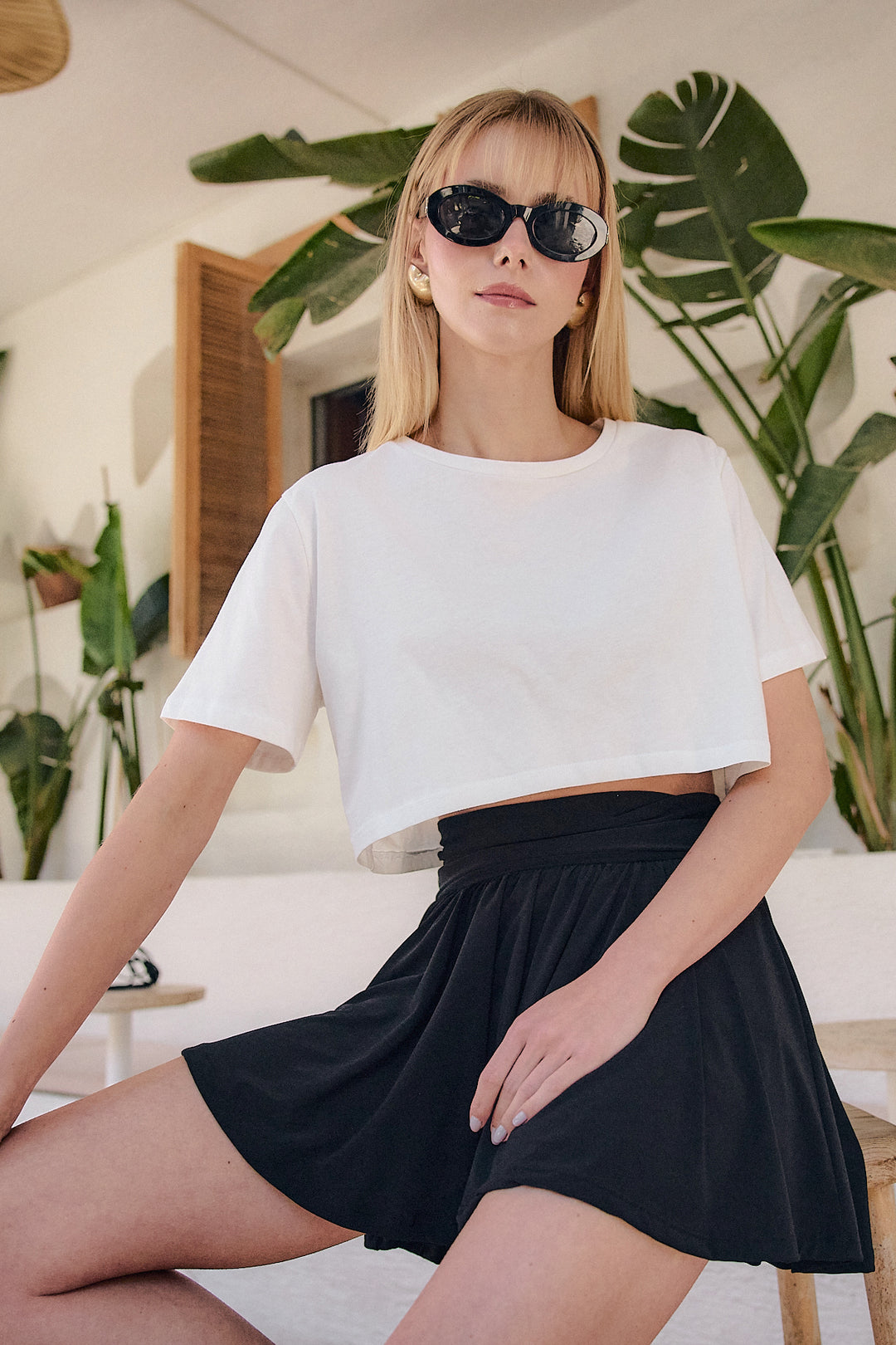 MINT Pamuklu Crop T-shirt | Beyaz