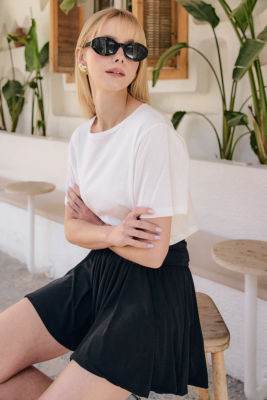 RIVERA Siyah Dökümlü Şort Etek