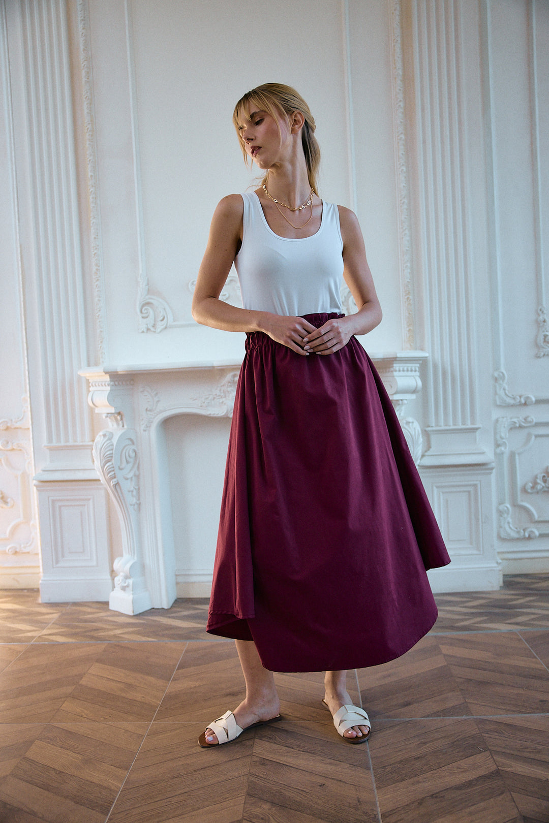 TOSCANA Pamuklu Uzun Etek | Bordo