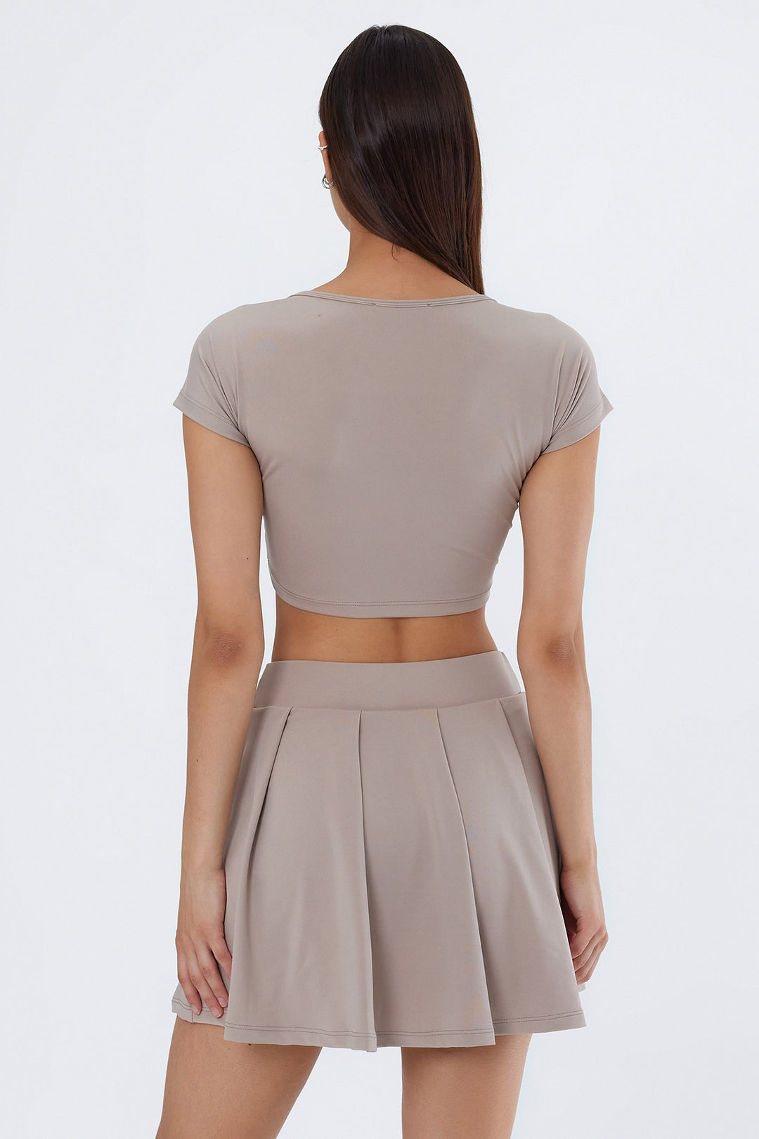 LEDA Bej Pileli Şort Etek
