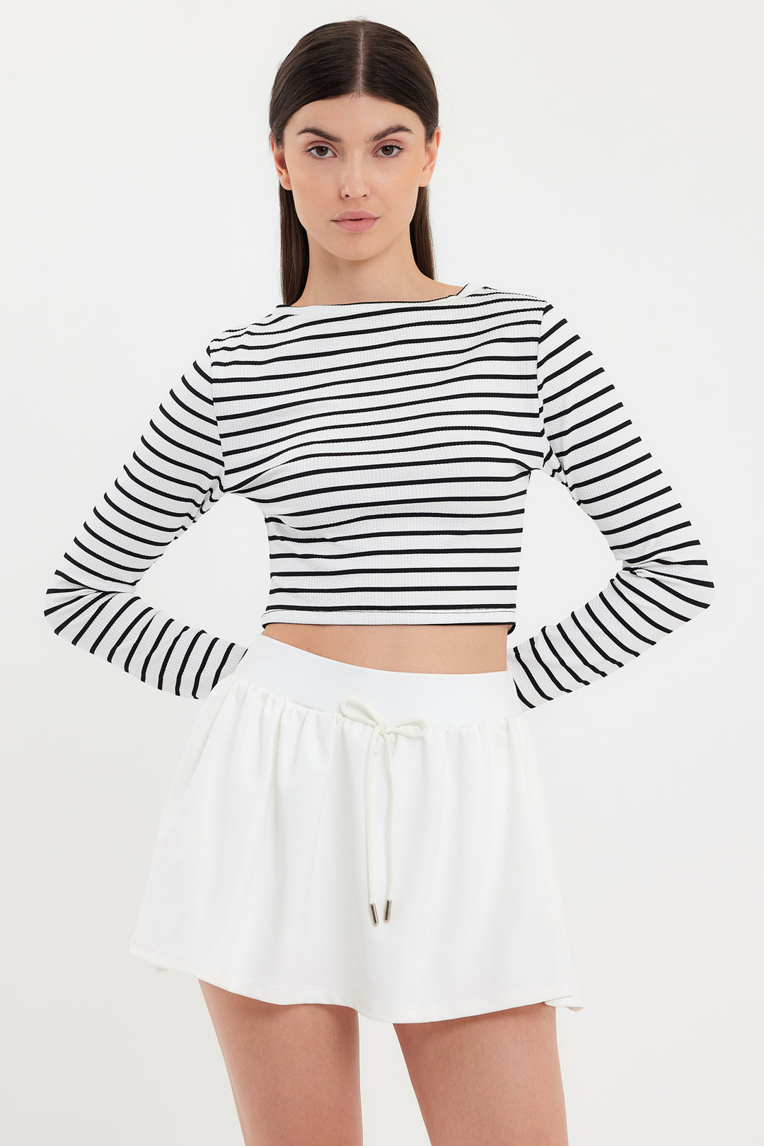 LINA Çizgili Crop Bluz