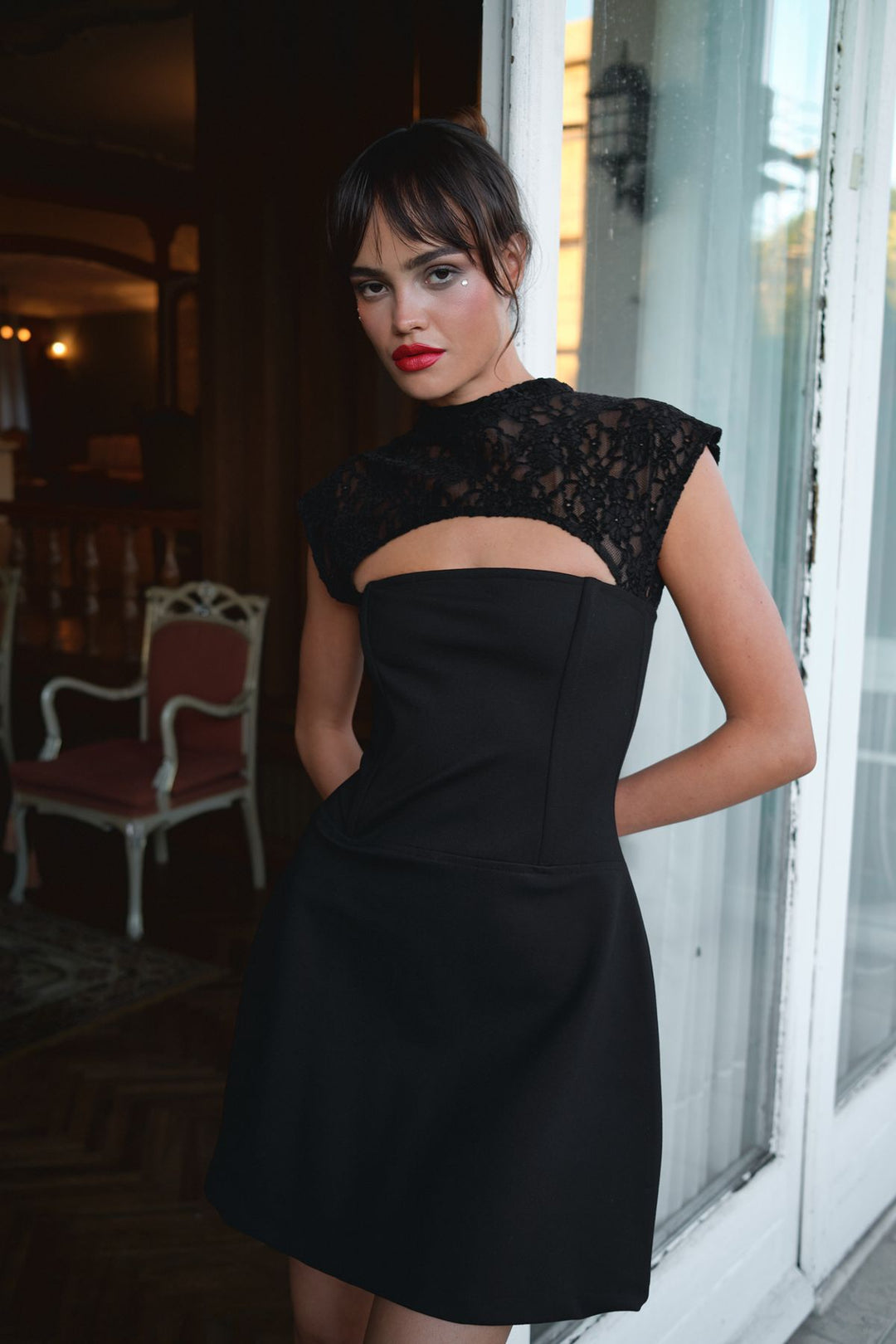 FRENCH Dantel Detaylı Elbise | Siyah