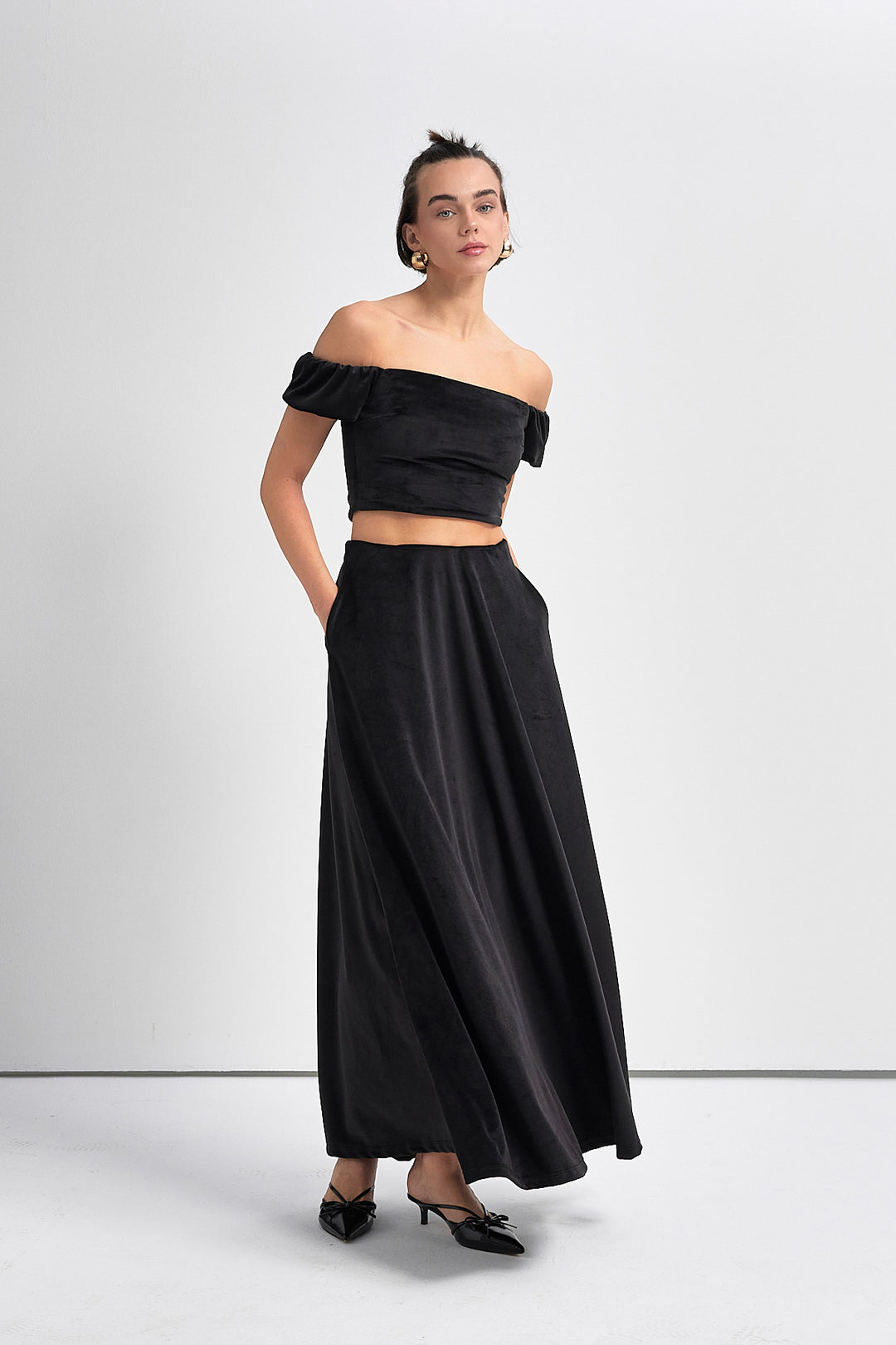 SERENITA Kadife Uzun Kloş Etek