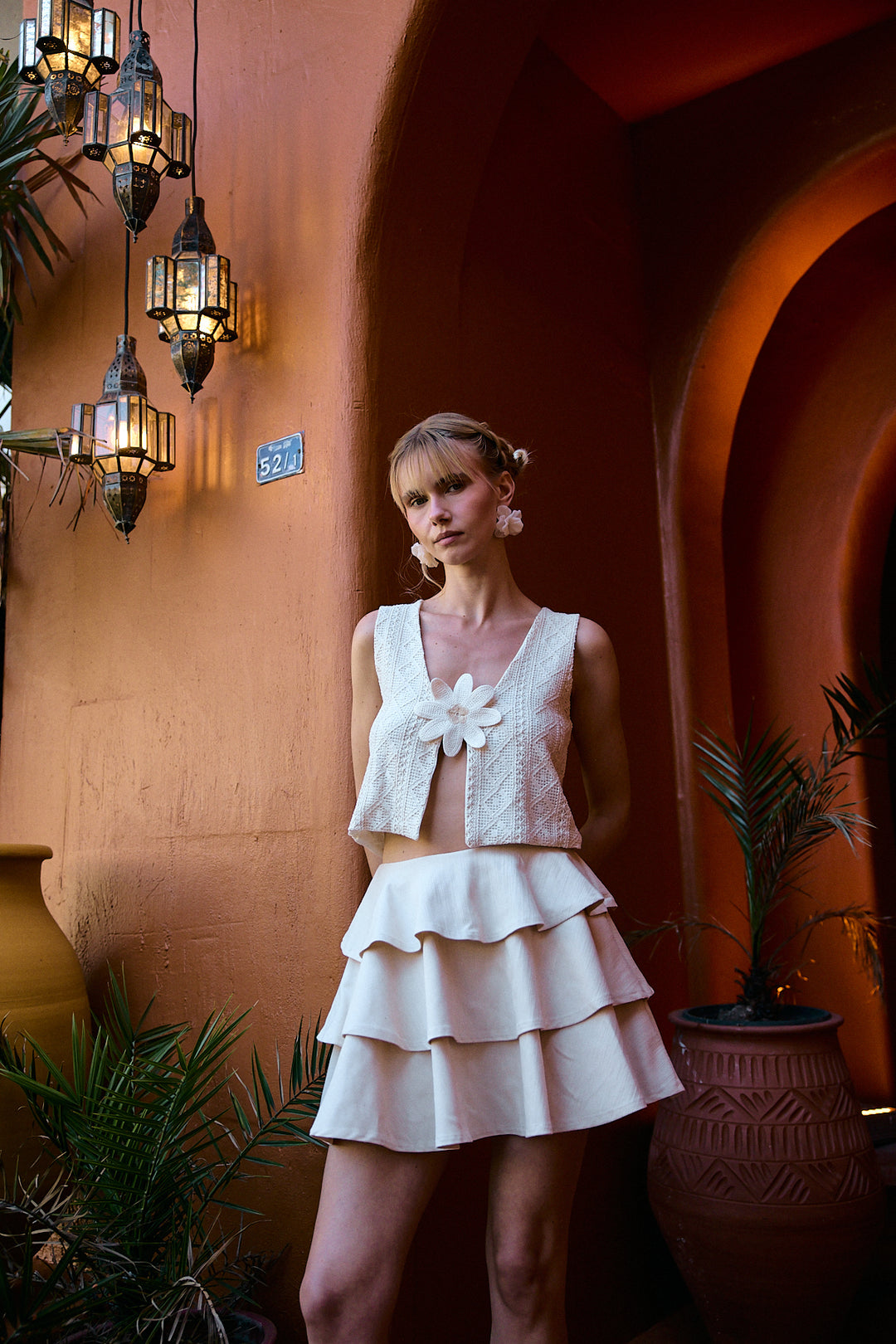 TROPEZ Çiçek Detaylı Dantelli Yelek