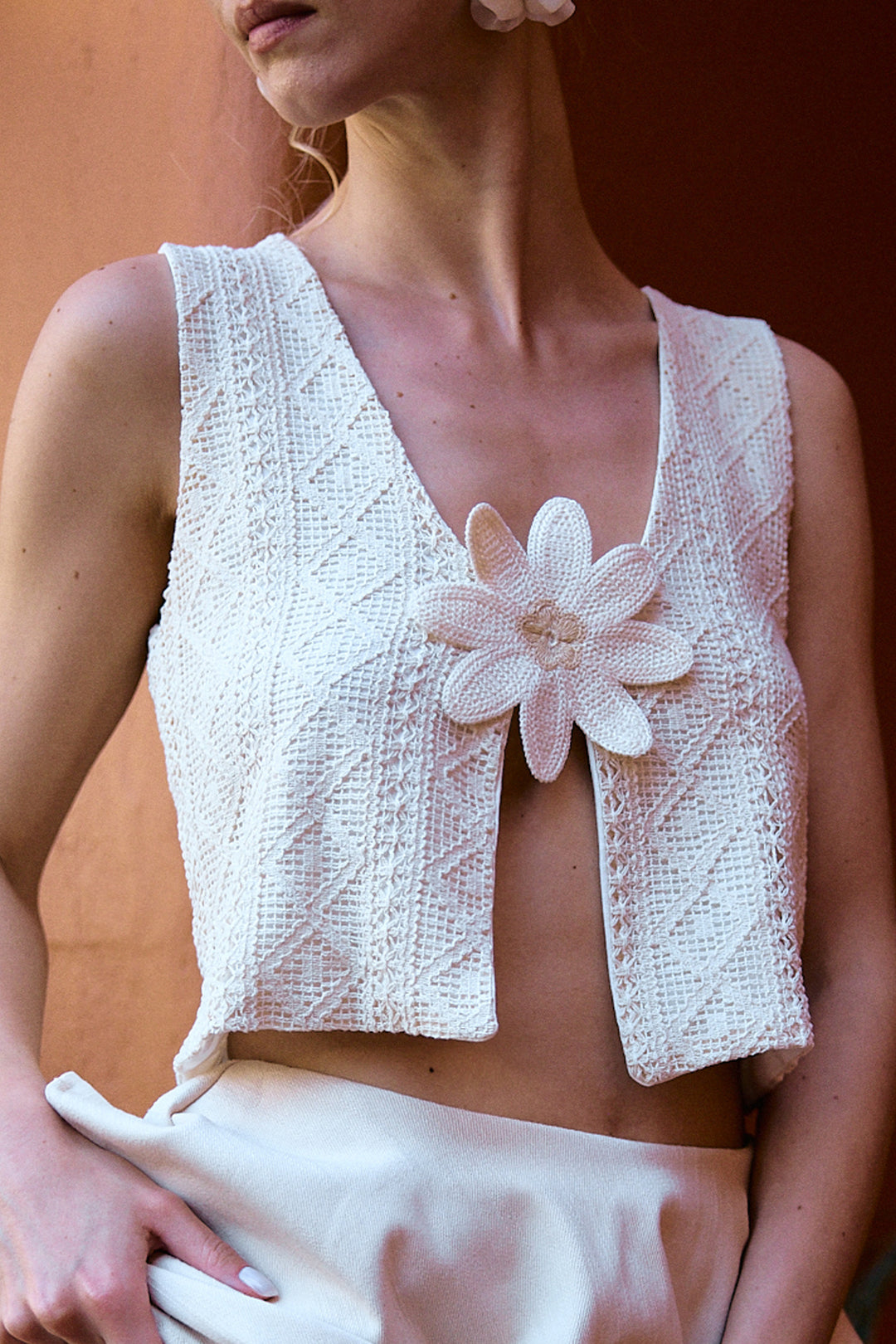 TROPEZ Çiçek Detaylı Dantelli Yelek