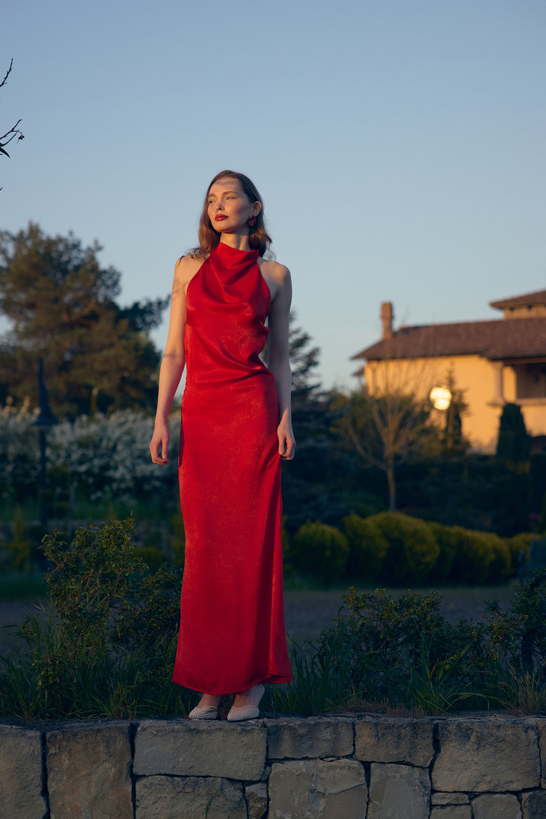 LORENA Sırt Detaylı Saten Elbise | Kırmızı