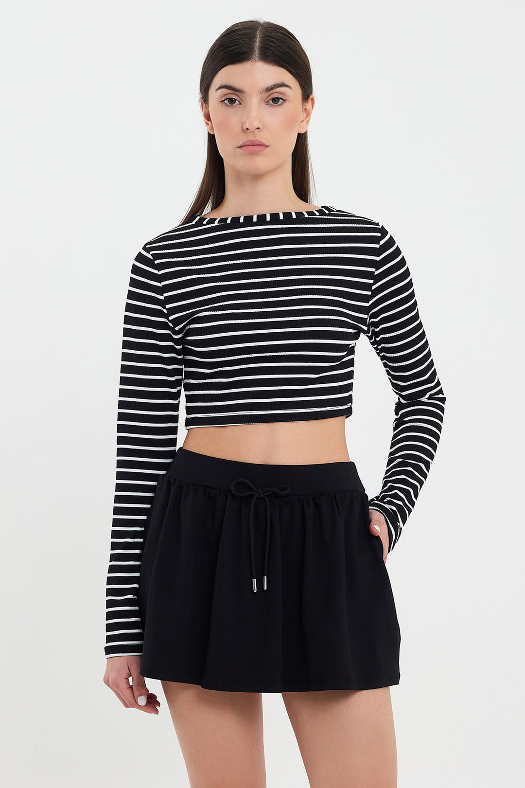 LINA Çizgili Crop Bluz