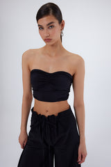 TANA Siyah Straplez Crop Top