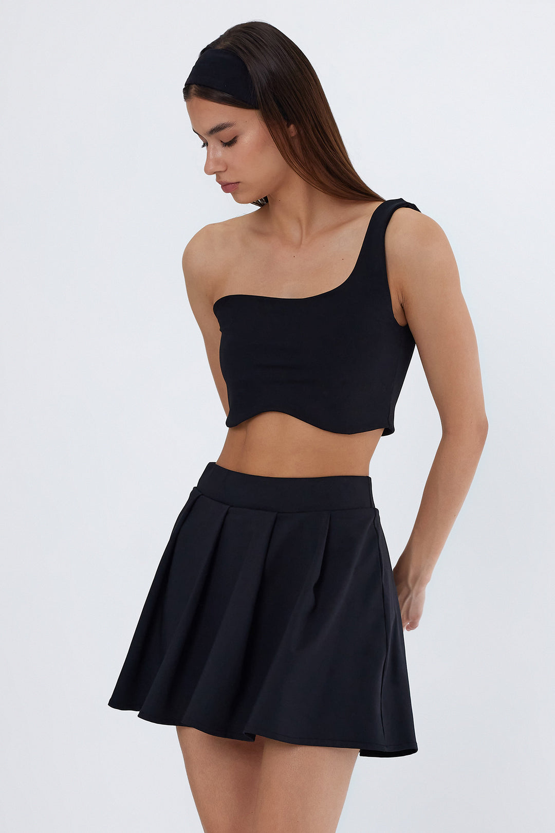 LEDA Siyah Pileli Şort Etek