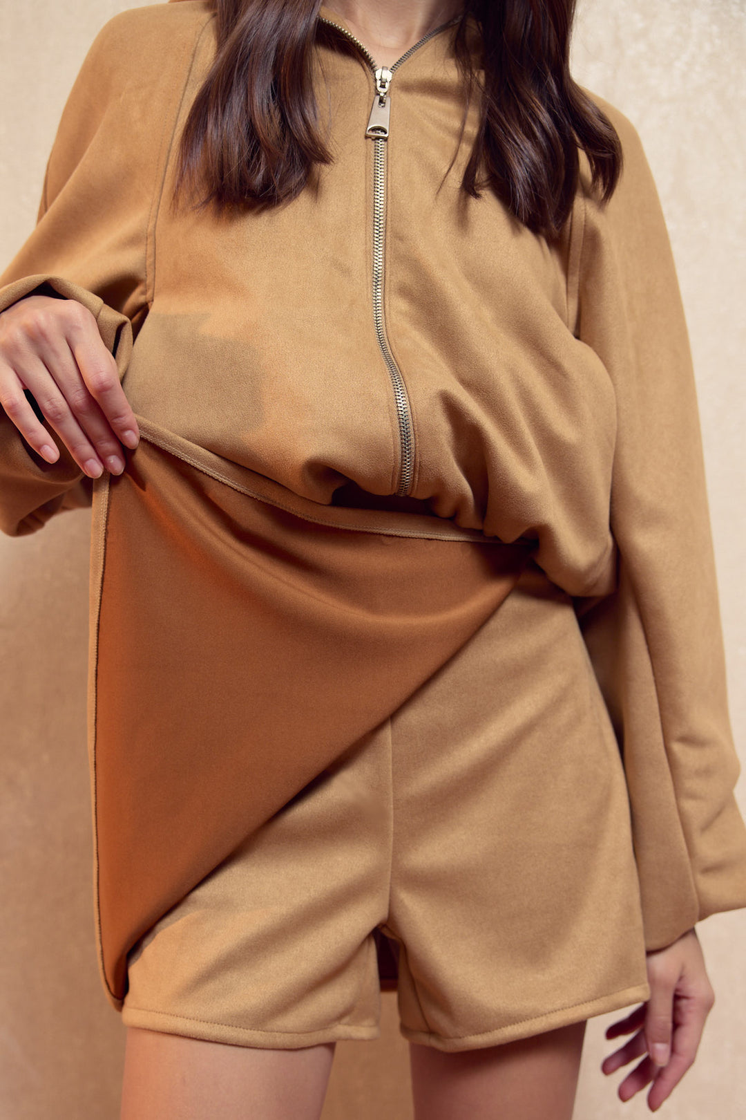 Süet Şort Etek | Camel