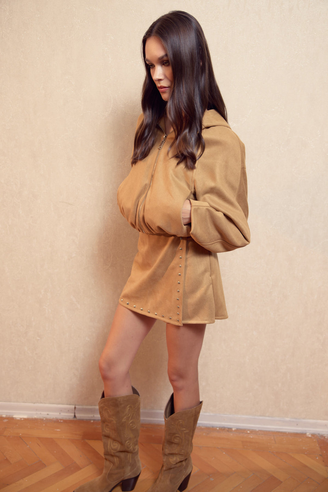 Süet Sweatshirt | Camel