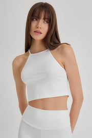 FELICIA Beyaz Bisiklet Yaka Crop Top