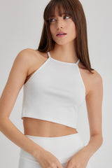 FELICIA Beyaz Bisiklet Yaka Crop Top