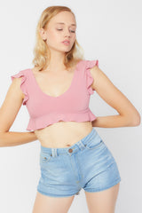 Pembe Volanlı Crop Top