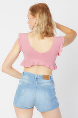 Pembe Volanlı Crop Top