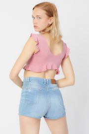 Pembe Volanlı Crop Top