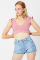 Pembe Volanlı Crop Top