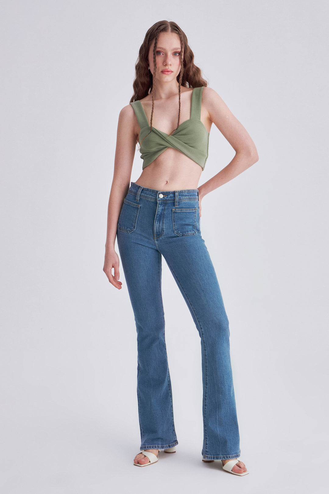 LANI Yeşil Önü Çapraz Mini Crop Top