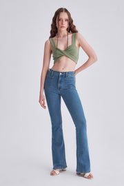 LANI Yeşil Önü Çapraz Mini Crop Top