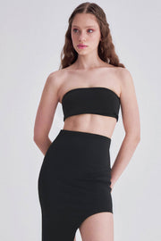 DESTA Siyah Simli Straplez Crop Top