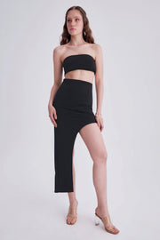 DESTA Siyah Simli Straplez Crop Top