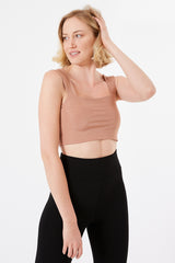 LARISA Camel Kalın Askılı Crop Top