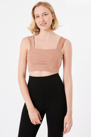 LARISA Camel Kalın Askılı Crop Top