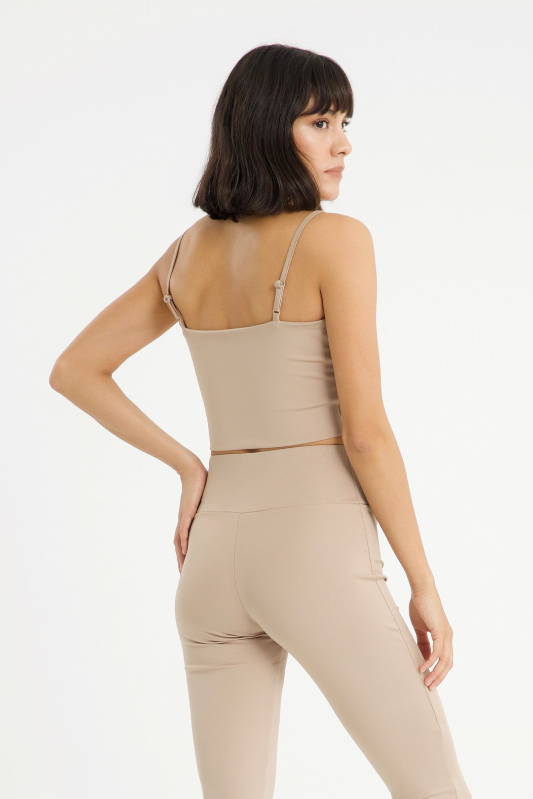 DIONE Bej Çapraz Askılı Crop Top