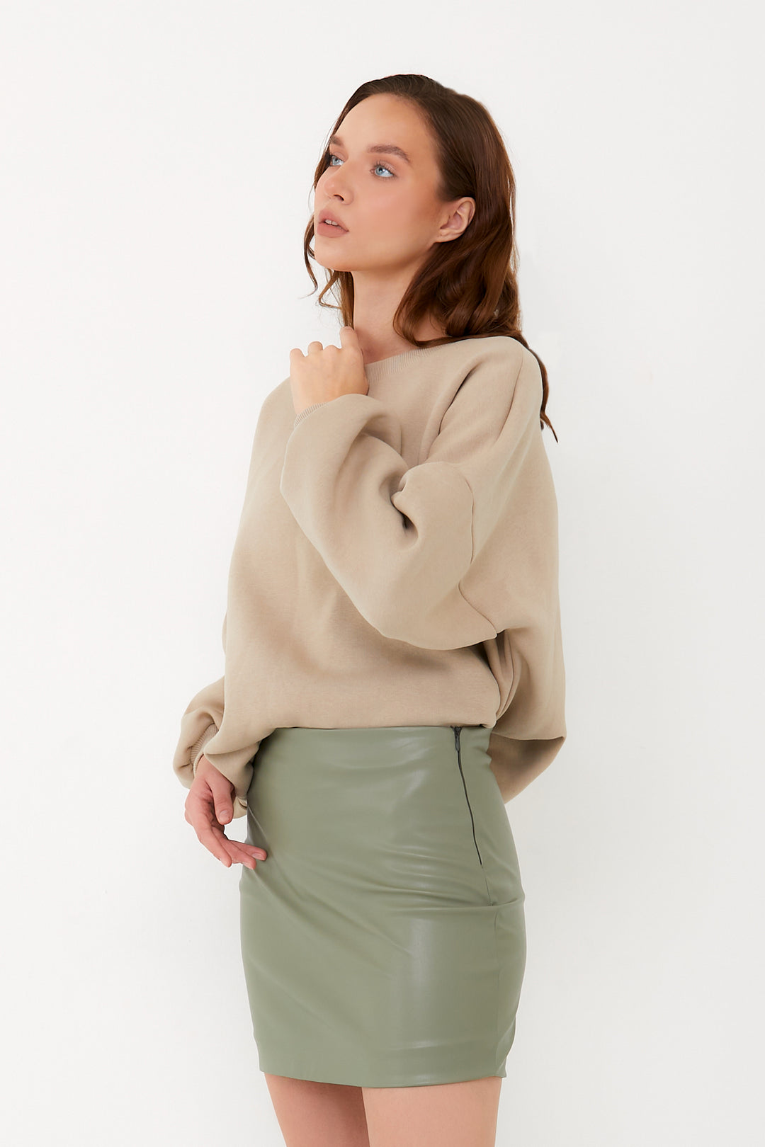 Yeşil Mini Deri Etek