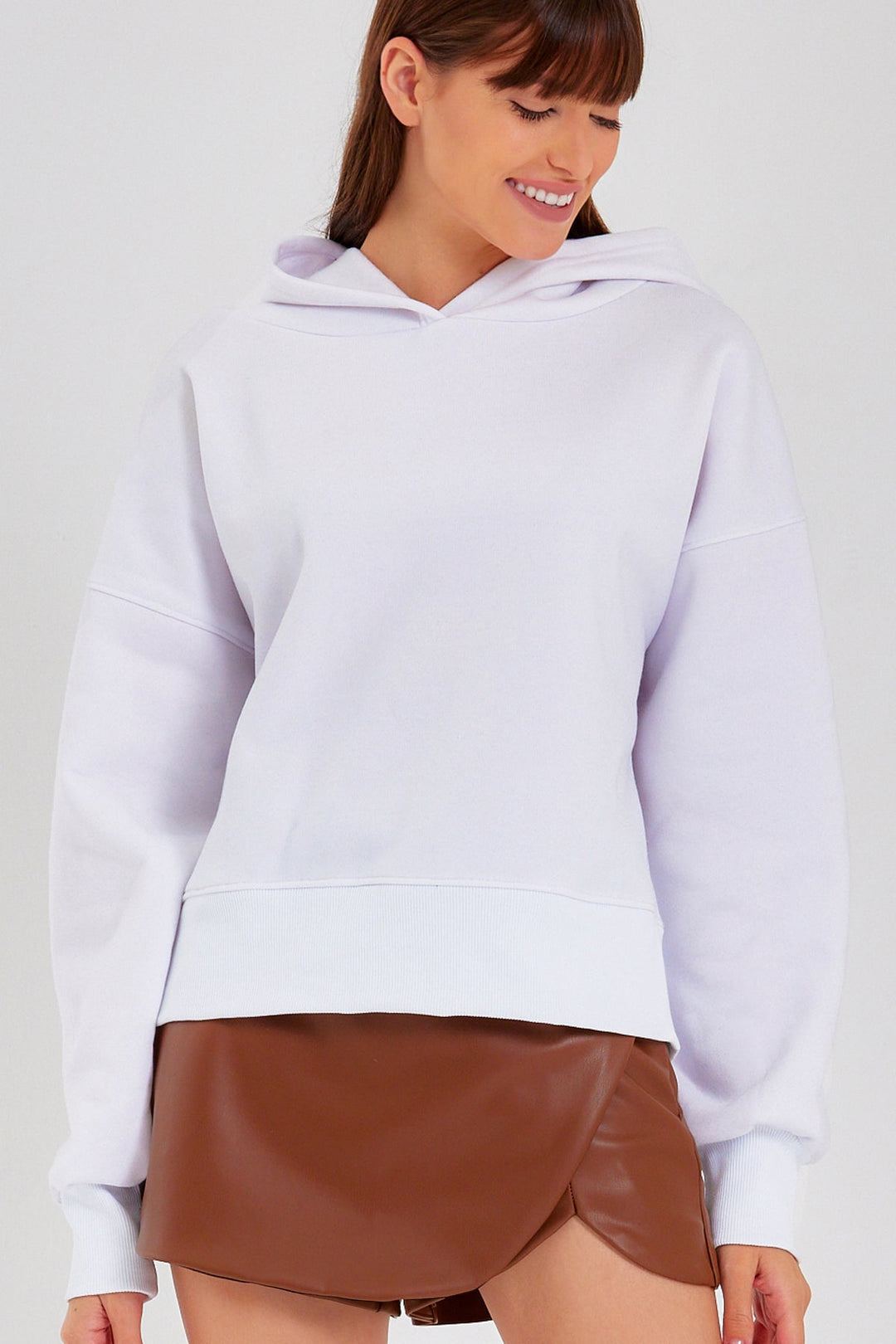 LEAH Kahverengi Şortlu Deri Etek