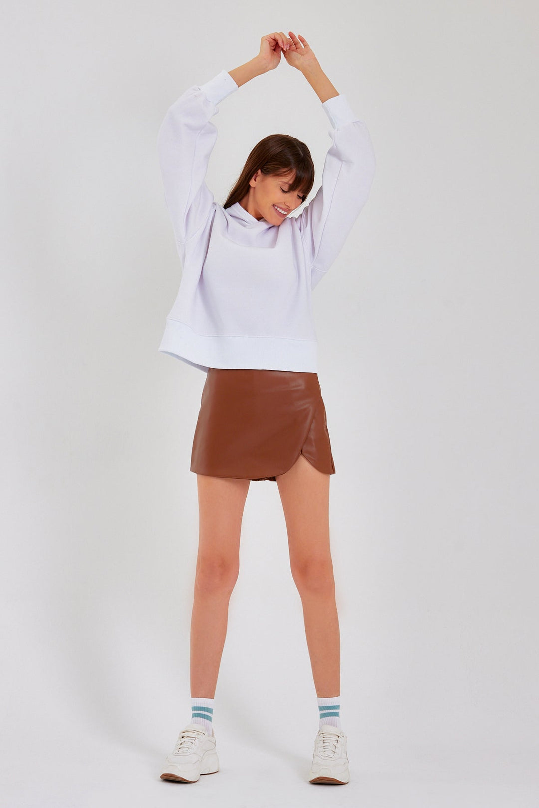 LEAH Kahverengi Şortlu Deri Etek