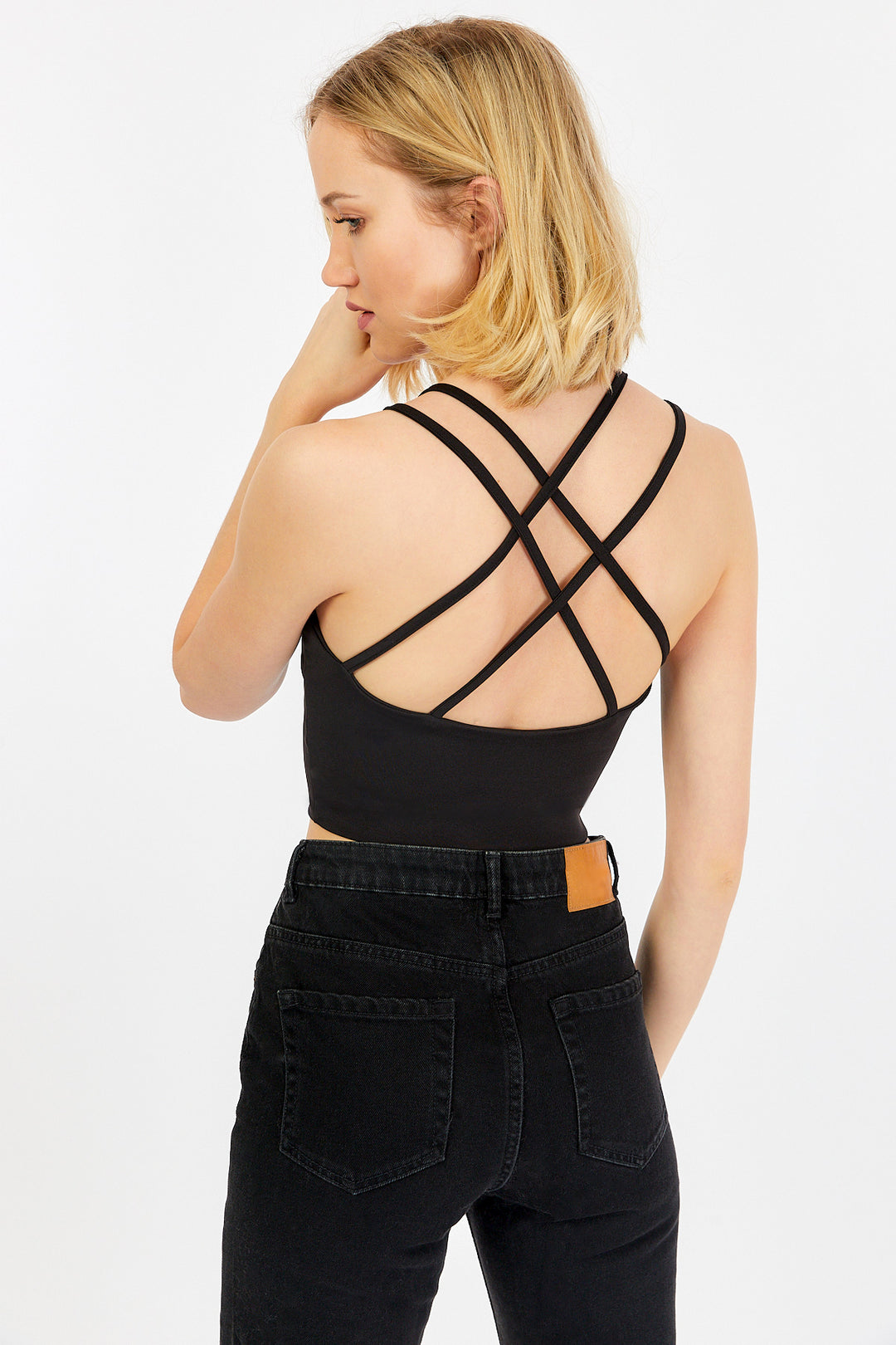 ASHA Siyah Çapraz Sırt Detaylı Crop Top