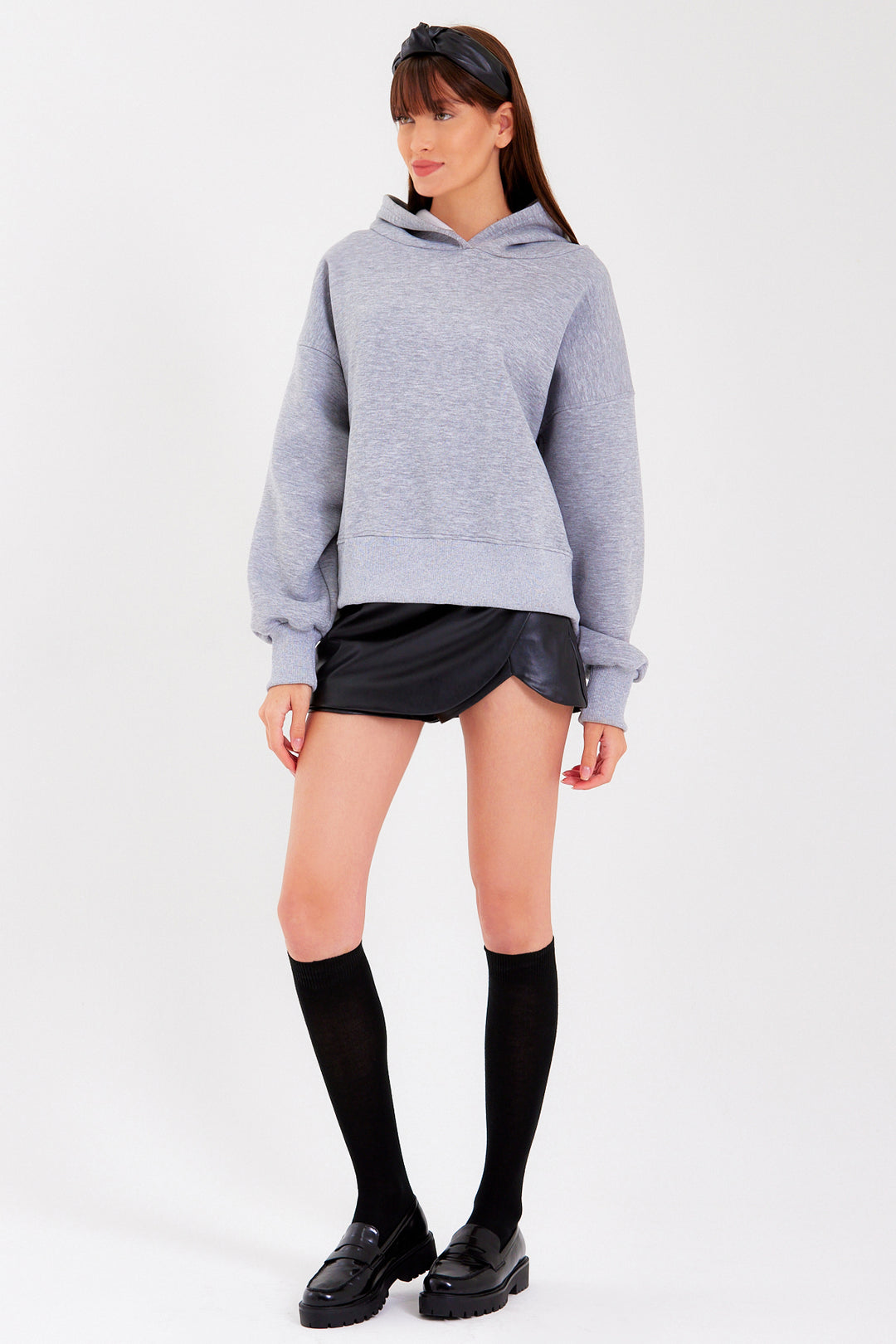 LEAH Siyah Şortlu Deri Etek