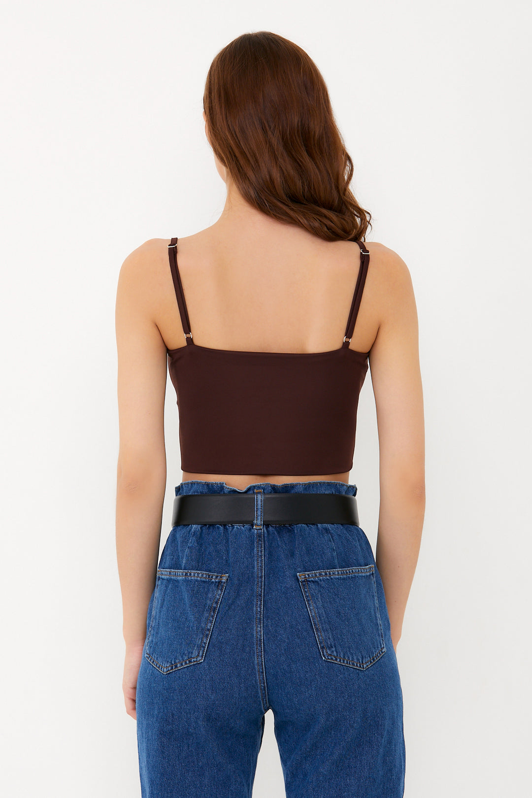 DIONE Kahverengi Çapraz Askılı Crop Top
