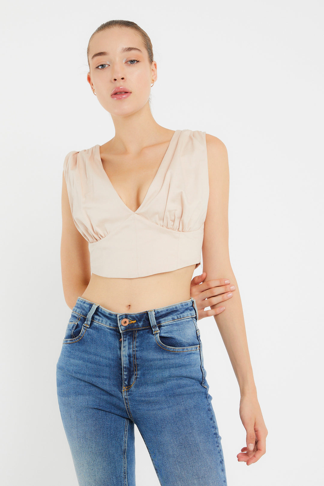 Bej Büzgülü Dokuma Büstiyer