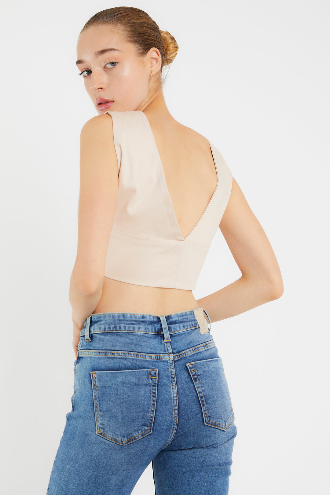 Bej Büzgülü Dokuma Büstiyer