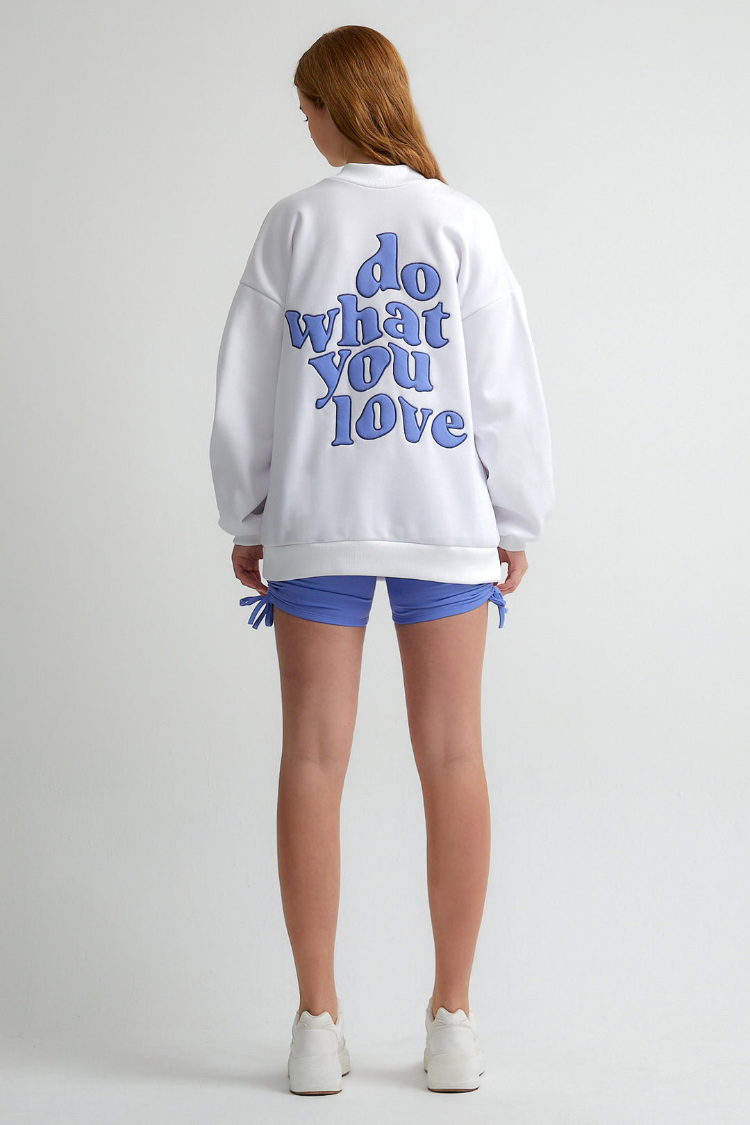Beyaz Do What You Love Nakışlı Oversize Sweatshirt