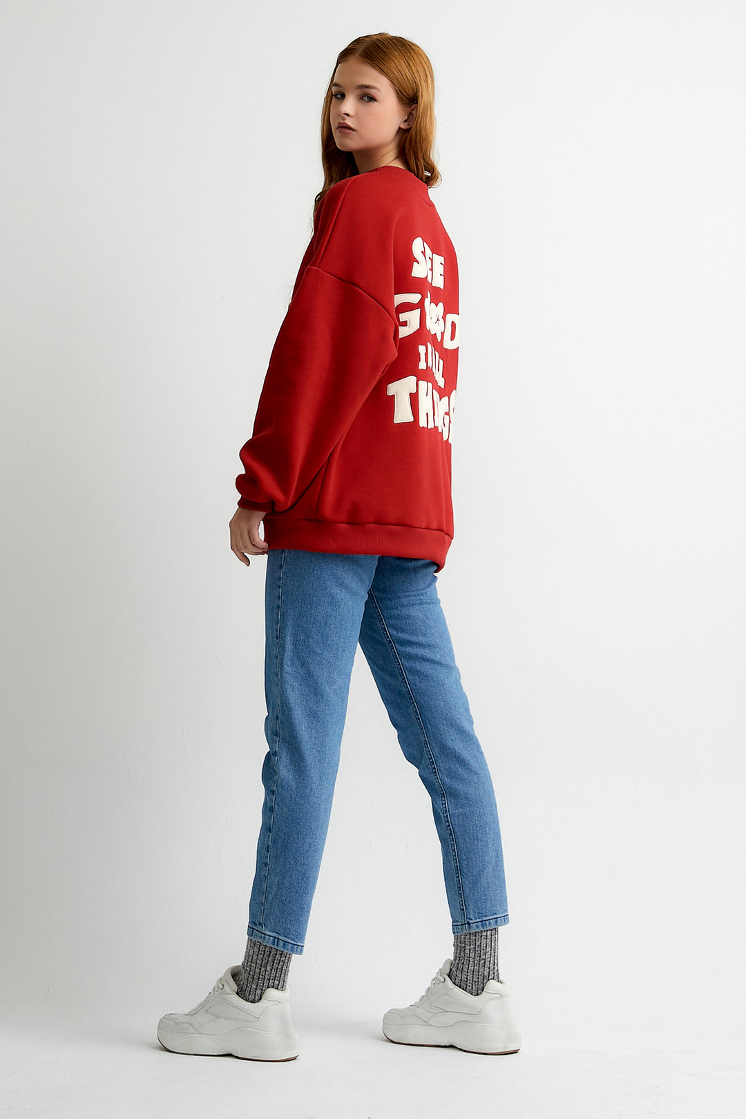 Kırmızı See Good In All Things Nakışlı Oversize Sweatshirt