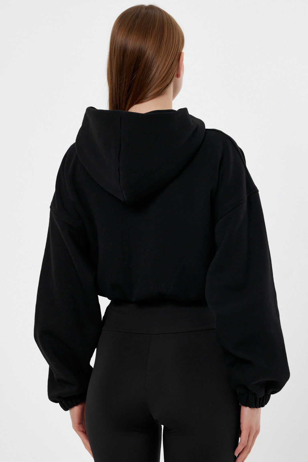 NOVA Siyah Büzgülü Crop Sweatshirt